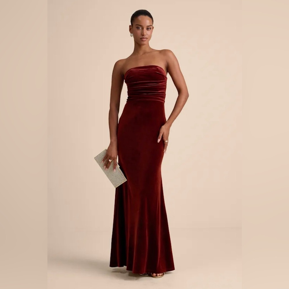 Lulu's Strapless Wine Red Dress - Picture 3 of 4